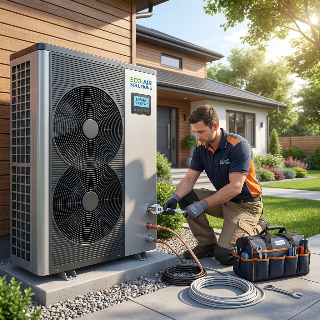 Modern heat pump installation by professional HVAC technician